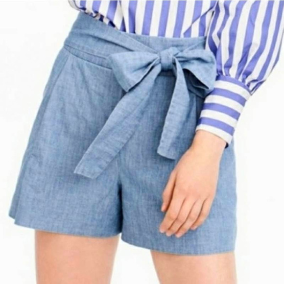 J. Crew Pants - J. Crew Belted High Rise Chambray Shorts Sz 00 Pockets Self Tie Blue J.Crew